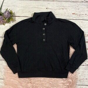 Beyond Yoga East Coast Button Black Pullover Sweatshirt